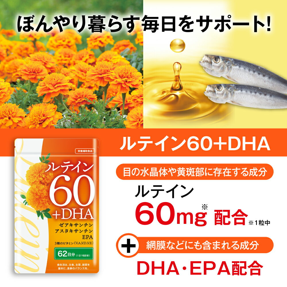 【送料無料】 ルテイン60+DHA 62粒【日本製】 ルテイン DHA EPA ゼアキサンチン ア...