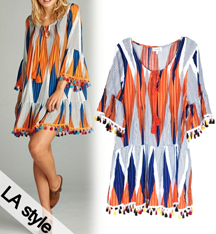 ڥեʥSALE[LA style/LA] DIAMOND PRINT TASSEL DETAILING /  å...