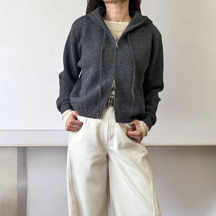 【即納】Melange Hooded ジップアップニット