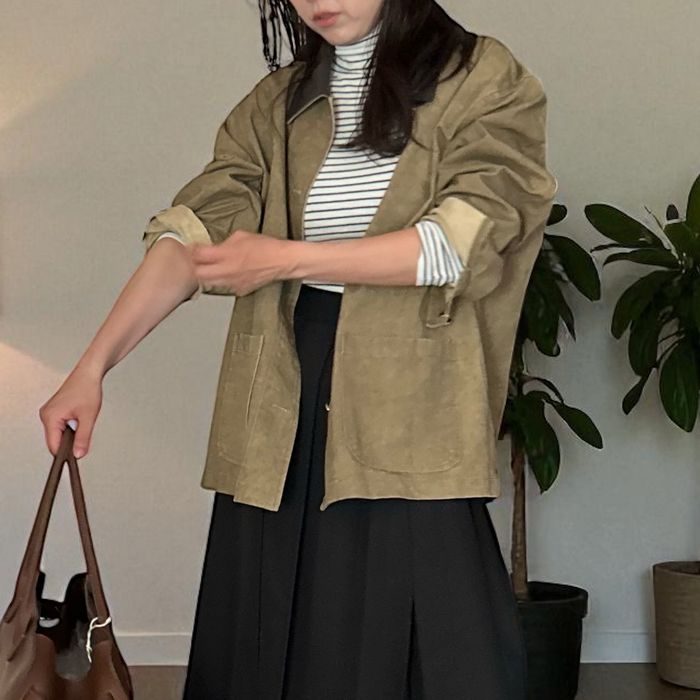 Fake Leather collar カバーオールジャケット