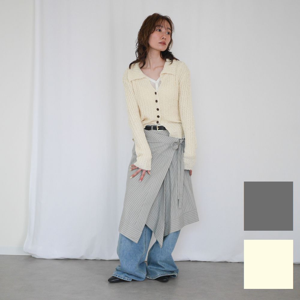 Rakuten - Asymmetry stripeラップスカート / アイボリー グレー