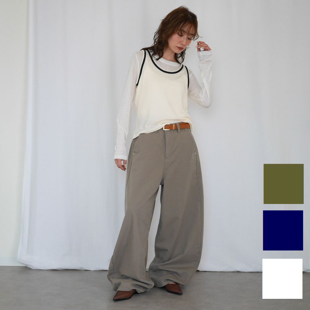 Natural curve barrel leg パンツ / カーキ ホワイト ネイビー