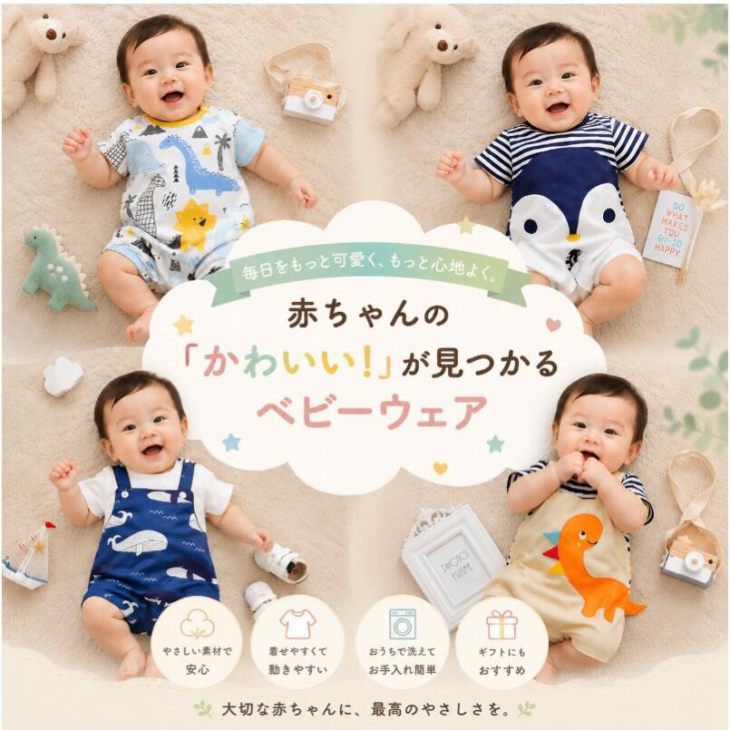 半袖カバオール ロンパース ロンパス ベビー服 赤ちゃん服 子供服 新生児 ローンパス かわいい 動物モチーフ 男の子 夏服 70 80