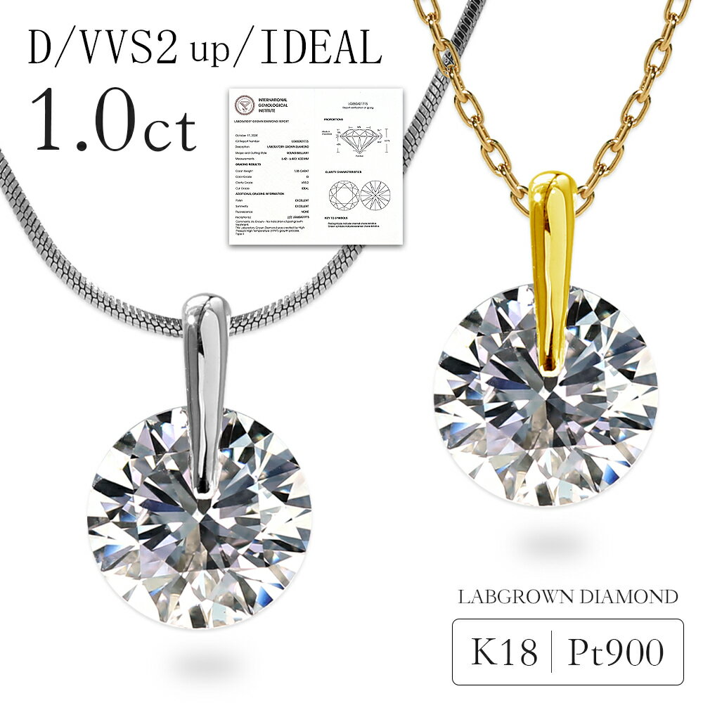 【クリスマスセール開催中】 ダイヤモンド ネックレス 1.0カラット 鑑定書付 ラボグロウン ダイヤモンド ダイヤネックレス ワンサイド 一点留 一粒ダイヤ 1.0ct プラチナ 18金 ラボグロウンダイヤモンド 誕生日 プレゼント 女性 ギフト 4月 誕生石 記念日【選べるチェーン】