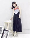 ワンピース ロング丈 シフォン デニムサスペンダー 大人可愛い おしゃれ モード キュート こなれ感 クール 個性的 春 夏 秋 美容師 メイクアップアーティスト ネイリスト アパレルスタッフ 美容部員 エステティシャン インテリアコーディネーター 通訳 事務職 総合職