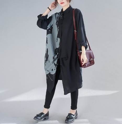 模様入り長袖ロングシャツ トップス ロング丈 袖あり 柄入り 個性的 ゆったり 長袖 爽やか 大人スタイル 大人可愛い きれいめ シンプル カジュアル 大人 上品 おしゃれ かっこいい レトロ アジアン 大人可愛い 大人女子 こなれ感 ラブリー キュート 個性的 存在感 無地 春 秋