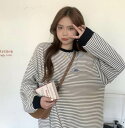 カジュアルボーダートップス トップス ロング丈 ゆったり 袖あり 定番 ボーダー柄 fフリーサイズ 爽やか ボーイッシュ シンプル カジュアル 大人 上品 おしゃれ かっこいい レトロ