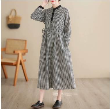 乐天商城 - ワンピース ミモレ丈 袖あり 長袖 スリム ストレート ヘンリーネック 大人可愛い きれいめ 上品 おしゃれ 大人女子 ラブリー キュート ガーリー エレガント チェック柄 春 秋 大きいサイズ レディース ママ デート お出かけ 女子会 イベント 旅行