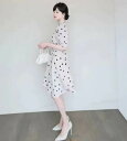 ワンピース 5分袖 Uネック スリム 細身 Aライン 大人可愛い きれいめ シンプル 上品 おしゃれ ラブリー キュート ガーリー 主役級 水玉 夏 誕生日 10代 20代 30代 レディース 学生