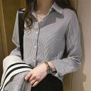 トップス シャツ 袖あり 長袖 POLO襟 ストレート 1列マルチボタン かわいい 大人可愛い きれいめ シンプル カジュアル 上品 おしゃれ お洒落 かっこいい こなれ感 主役級 ストライプ 春 秋 冬 20代 30代 レディース デート 女子会 休日 美容師 メイクアップアーティスト