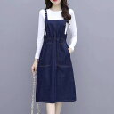 ワンピース デニムスカート ジャンパースカート ミモレ丈 膝下 袖なし ストレート 大人可愛い シンプル カジュアル 大人 おしゃれ お洒落 かっこいい 大人女子 こなれ感 ラフ 美容師 メイクアップアーティスト ネイリスト アパレルスタッフ 美容部員
