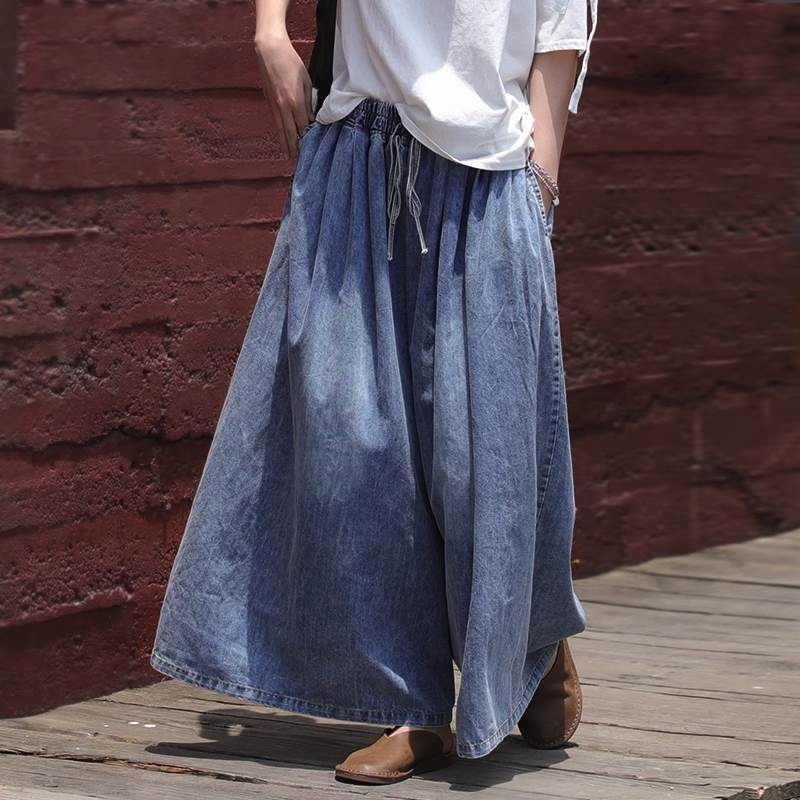 Rakuten - ボトムス パンツ Gパン ズボン ガウチョパンツ デニムパンツ 膝下 ミモレ ミモレ丈 ロング ロング丈 フレア セミフレア ストレート ワイド ガウチョ ポケット ウエストゴム デニム 大人可愛い きれいめ シンプル カジュアル 大人 おしゃれ お洒落 大人女子 こなれ感 ラフ