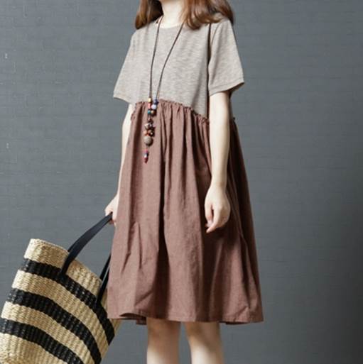 乐天商城 - ワンピース Aライン ミディアム丈 半袖 フレア かわいい 大人可愛い きれいめ シンプル 大人 おしゃれ 大人可愛い 大人女子 キュート ガーリー ラフ 通学 学生 無地 デート お出かけ 女子会 休日 リゾート ゆったり リラックス 普段使い ブラウン カーキー M L