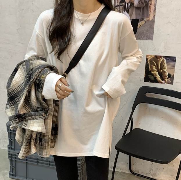 乐天商城 - トップス 長袖 ラウンドネック ワイド 大人可愛い きれいめ シンプル カジュアル おしゃれ かっこいい ラフ メンズライク ボーイッシュ 無地 オールシーズン 10代 20代 30代 レディース ママ 学生 デート お出かけ 女子会 お泊まり 休日 ファッション コーデ スタイル 楽ちん