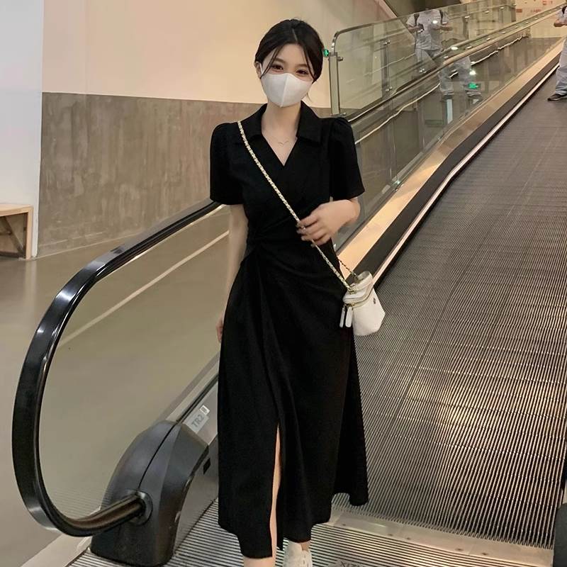 Rakuten - ラップワンピース ロング ロング丈 袖あり 半袖 襟付き カシュクール Iライン セミフレア ワンピース かわいい 大人可愛い きれいめ 大人 おしゃれ お洒落 かっこいい 大人女子 こなれ感 個性的 クール モード系 エレガント 主役級 存在感 抜け感 美容師