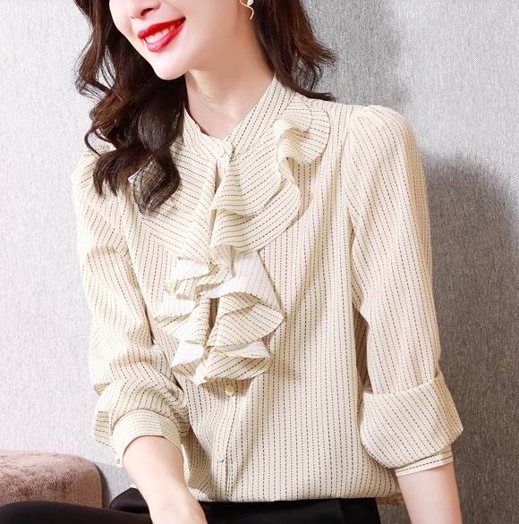 Rakuten - トップス ブラウス 長袖 モックネック シフォン フリル リボンタイ かわいい 大人可愛い シンプル 大人 上品 おしゃれ 大人女子 エレガント フォーマル ビジネス