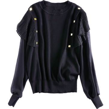 Long-Sleeved - トップス ブラウス 長袖 ラウンドネック フリル 透け感 シースルー ポリエステル かわいい 大人可愛い きれいめ シンプル 大人 上品 おしゃれ 大人女子 エレガント 抜け感 無地 美容師 メイクアップアーティスト ネイリスト アパレルスタッフ 美容部員 エステティシャン