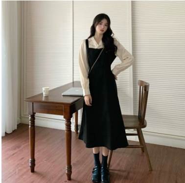 Rakuten - 重ね着風 ワンピース ミモレ丈 長袖 スリム ストレート Aライン 大人可愛い きれいめ シンプル カジュアル おしゃれ ラブリー キュート 無地 オールシーズン 10代 20代 30代 40代 レディース ママ デート お出かけ 女子会 イベント 旅行 着回し 普段使い