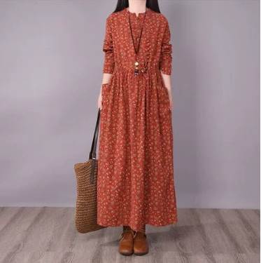 ワンピース ロング丈 袖あり 長袖 スリットネック スリム ストレート ゆったり 大人可愛い きれいめ カジュアル 上品 おしゃれ レトロ ガーリー 小花柄 春 秋 冬 クリスマス バレンタイン レディース ママ デート お出かけ 女子会 パーティー 旅行 着回し 普段使いのサムネイル