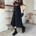 スカート デニムスカート ミモレ丈 ボタンダウン Aライン ハイウエスト きれいめ シンプル カジュアル 大人 お洒落 クール 無地 オールシーズン お出かけ ブラック S M L XL 2XL 3XL 4XL 5XL 美容師 メイクアップアーティスト ネイリスト アパレルスタッフ 美容部員