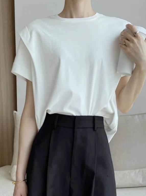 トップス カットソー プルオーバー レギュラー丈 袖あり 半袖 Uネック 大人可愛い きれいめ シンプル カジュアル 大人 上品 おしゃれ 大人女子 こなれ感 ラフ 個性的 クール モード系 無地 レディース お出かけ 女子会 休日 普段使い フリーサイズ ホワイト 美容師のサムネイル