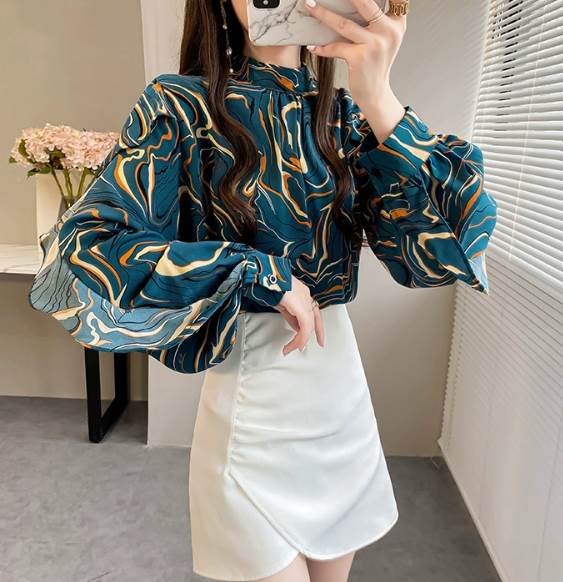 乐天商城 - トップス ブラウス 長袖 シフォン かわいい 大人可愛い きれいめ シンプル 大人 上品 おしゃれ お洒落 大人可愛い 大人女子 こなれ感 キュート 美プリント柄 10代 20代 30代 レディース オフィス 通勤 学生 通学 デート お出かけ 女子会 休日 モテ 美容師