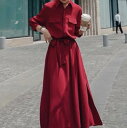 ワンピース ミモレ丈 長袖 ウエストマーク ウエストリボン ポロ襟 かわいい 大人可愛い きれいめ シンプル カジュアル 大人 上品 おしゃれ お洒落 大人女子 こなれ感 個性的 主役級 存在感 美容師 メイクアップアーティスト ネイリスト