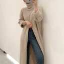 トップス ニットソー セーター ロング丈 フロントスリット タートルネック 長袖 かわいい 大人可愛い きれいめ シンプル カジュアル 大人 上品 おしゃれ お洒落 大人女子 こなれ感 個性的 主役級 存在感 美容師 メイクアップアーティスト
