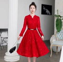 ワンピース ワンピドレス 長袖 Vネック フレア Aライン レース ポリエステル かわいい 大人可愛い きれいめ 大人 上品 おしゃれ 大人女子 美容師 メイクアップアーティスト ネイリスト アパレルスタッフ 美容部員 エステティシャン コーディネーター 通訳 事務職