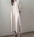 ワンピース シャツワンピース ロング丈 七分袖 ボリューム袖 ヘンリーネック Iライン ストレート ワイド かわいい 大人可愛い きれいめ シンプル カジュアル 大人 上品 おしゃれ お洒落 大人女子 こなれ感 個性的 着回し 普段使い 体型カバー
