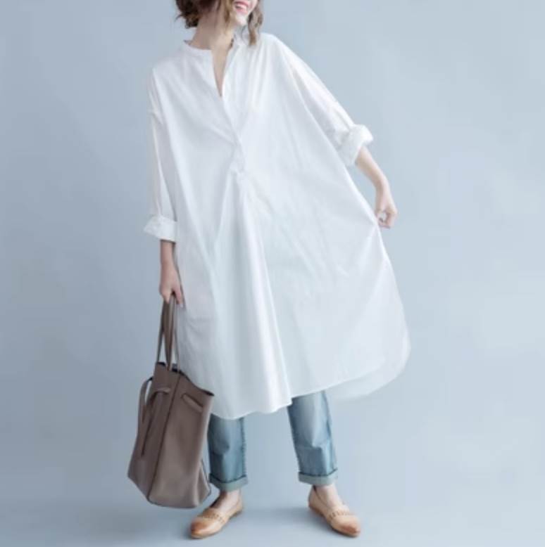 【スーパーセール期間中お得なクーポン発行中】トップス シャツ ブラウス ミモレ丈 長袖 かわいい 大人可愛い きれいめ シンプル カジュアル 大人 上品 おしゃれ お洒落 大人女子 こなれ感 個性的 主役級 存在感 美容師 メイクアップアーティスト ネイのサムネイル