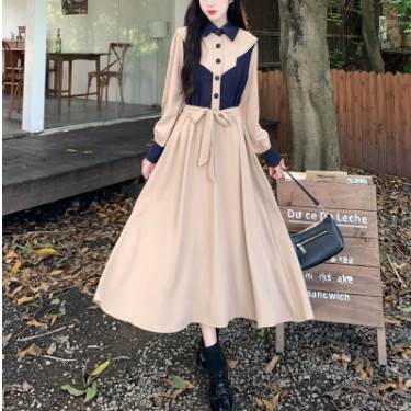 乐天商城 - ワンピース シャツワンピース ミモレ丈 長袖 襟付き パフスリーブ サッシュベルト フロントボタン Aライン ウエストリボン 大人可愛い きれいめ 上品 おしゃれ ラブリー キュート ガーリー エレガント 個性的春 秋 冬 10代 20代 30代 レディース デート お出かけ