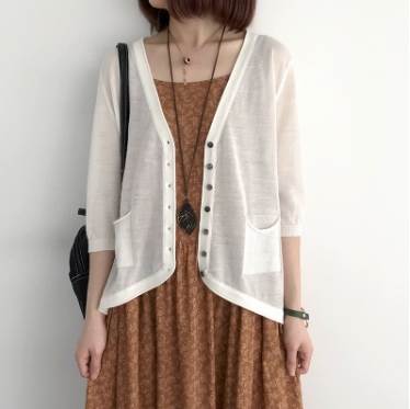 【スーパーセール限定 お得なクーポン発行中】トップス サマー カーディガン 7分袖 ポケット 前開き エ..
