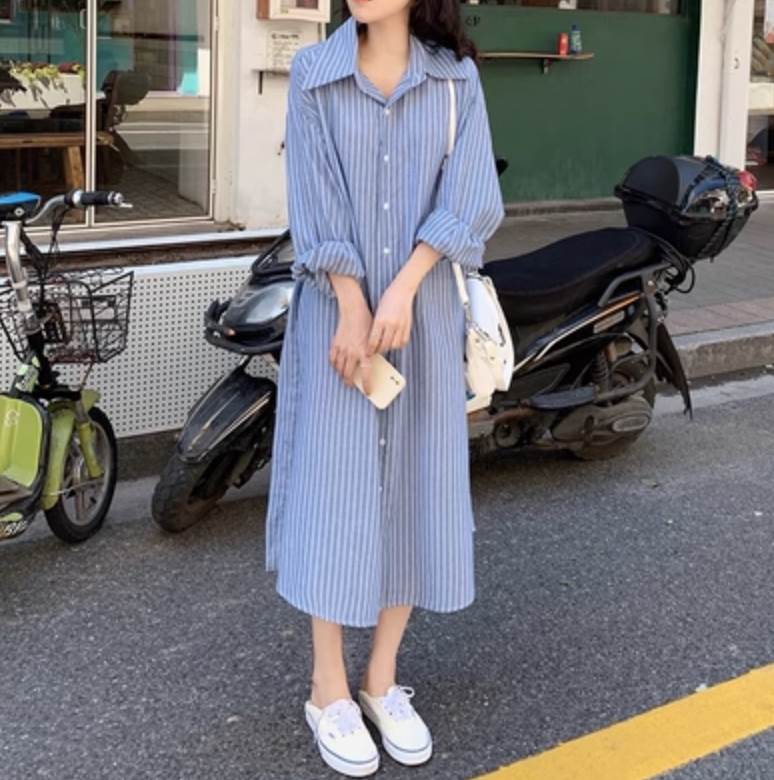 Rakuten - ワンピース シャツワンピース ロング丈 長袖 ワイドカラー ウエストマーク フロントボタン 前開き かわいい 大人可愛い きれいめ シンプル カジュアル 大人 上品 おしゃれ お洒落 大人女子 こなれ感 個性的 主役級 存在感 ボーイッシュ メンズライク
