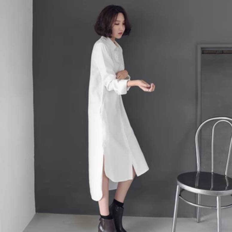 Rakuten - ワンピース シャツワンピース ミモレ丈 長袖 レギュラーカラー ラウンドテール Iライン ボーイッシュ メンズライク マニッシュ モード系 かわいい 大人可愛い きれいめ シンプル カジュアル 大人 上品 おしゃれ お洒落 大人女子 こなれ感 個性的 主役級 存在感