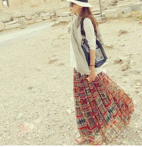 【「0のつく日」5月30日限定 20％OFFクーポン配布中】エスニック柄ロングスカート ボトム スカート ロング丈 フレア Aライン リゾート アジアン エスニック 清潔感 お出かけ ルームウェア 旅行 爽やか フレア かわいい 大人可愛い きれいめ