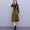 ワンピース ニットソー 2点セット ミモレ丈 サスペンダースカート ジャンパースカート ハイネック 長袖 フロントボタン ベルト かわいい 大人可愛い きれいめ シンプル カジュアル 大人 上品 おしゃれ お洒落 大人女子 こなれ感 個性的 主役級 存在感