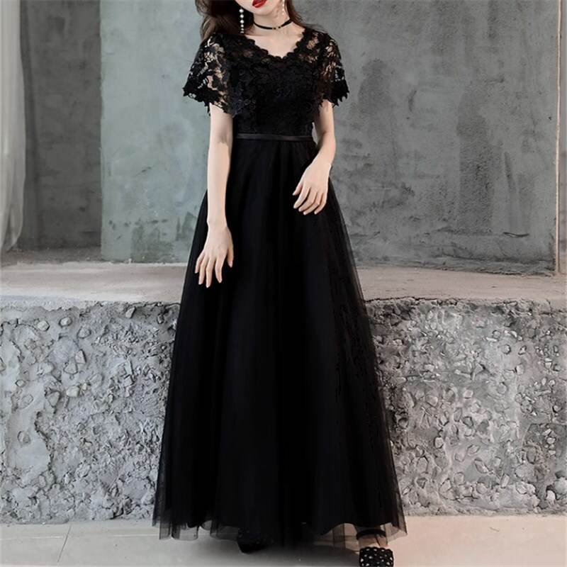 ドレス ロングドレス ロング丈 袖あり 半袖 パフスリーブ Vネック かわいい 大人可愛い きれいめ シン..