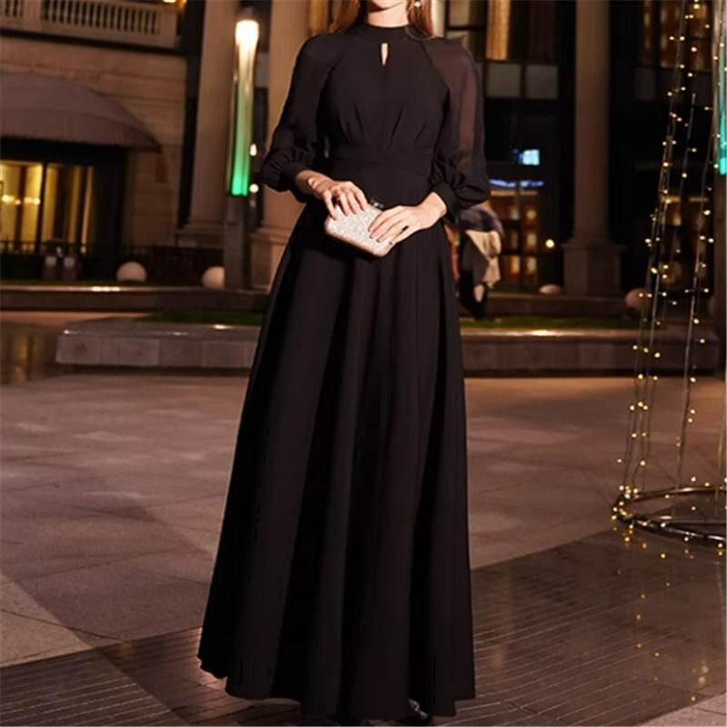 Rakuten - ドレス ロングドレス ロング丈 袖あり 長袖 ランタンスリープ シアースリーブ ティアドロッププラケット 透け感 かわいい 大人可愛い きれいめ シンプル 大人 上品 おしゃれ かっこいい 大人女子 エレガント 無地 レディース パーティードレス イブニングドレス