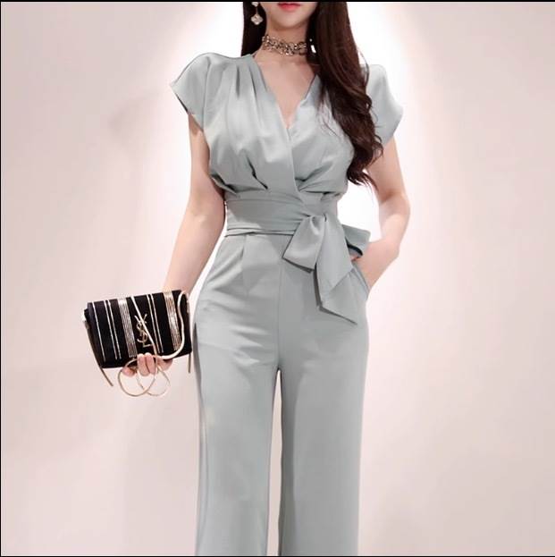【「市場の日」4月18日限定18%OFFクーポン配布中】セットアップ デート カットソー ワイドパンツ ストレートパンツ ロング丈 袖あり 半袖 Vネック 襟なし セミフレア 切り替えデザイン ウエストマーク ウエストリボン かわいい 大人可愛い きれい