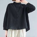 トップス ブラウス 長袖 ラウンドネック 綿 麻 かわいい 大人可愛い きれいめ シンプル カジュアル 大人 おしゃれ お洒落 かっこいい 大人女子 こなれ感 ラフ 美容師 メイクアップアーティスト ネイリスト アパレルスタッフ 美容部員 エステティシャン