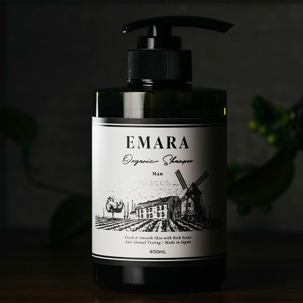 EMARA メンズシャンプー 400ml 頭皮、頭髪洗浄料 ハーブ 日本製 男性向け 保湿 しっとり ブラックペッ..