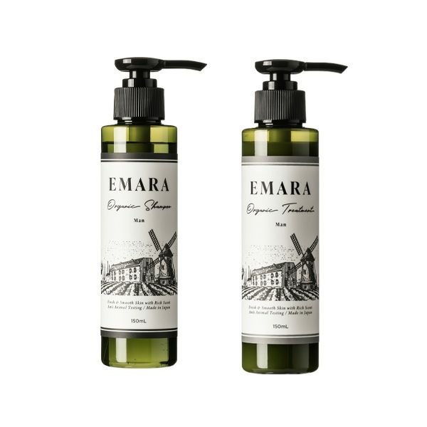 EMARA メンズシャンプー・トリートメント 各150ml セット 頭皮、頭髪洗浄料 コーティング ハーブ 日本製 男性向け 保湿 しっとり ブラックペッパーの...