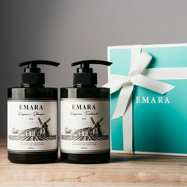 EMARA メンズシャンプー・トリートメント 各400ml 2本セット ギフト 頭皮、頭髪洗浄料 コーティング ハーブ 日本製 男性向け 保湿 しっとり ブラッ...