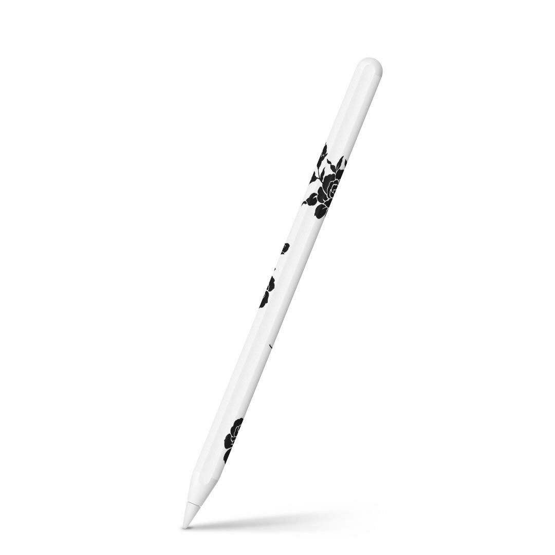 Apple Pencil 第2世代 専用スキンシール アップル アップルペンシル iPad Pro ApplePen カバー ケース フィルム ステッカー アクセサリー 保護 011045 バラ　花　白　黒