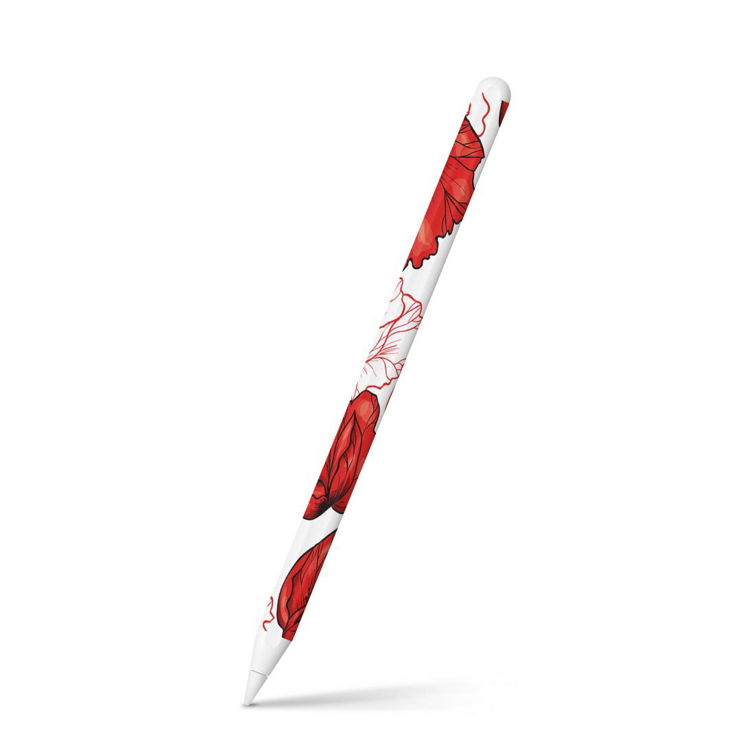 Apple Pencil 第2世代 専用スキンシール アップル アップルペンシル iPad Pro ApplePen カバー ケース フィルム ステッカー アクセサリー 保護 011911 花柄　赤　おしゃれ