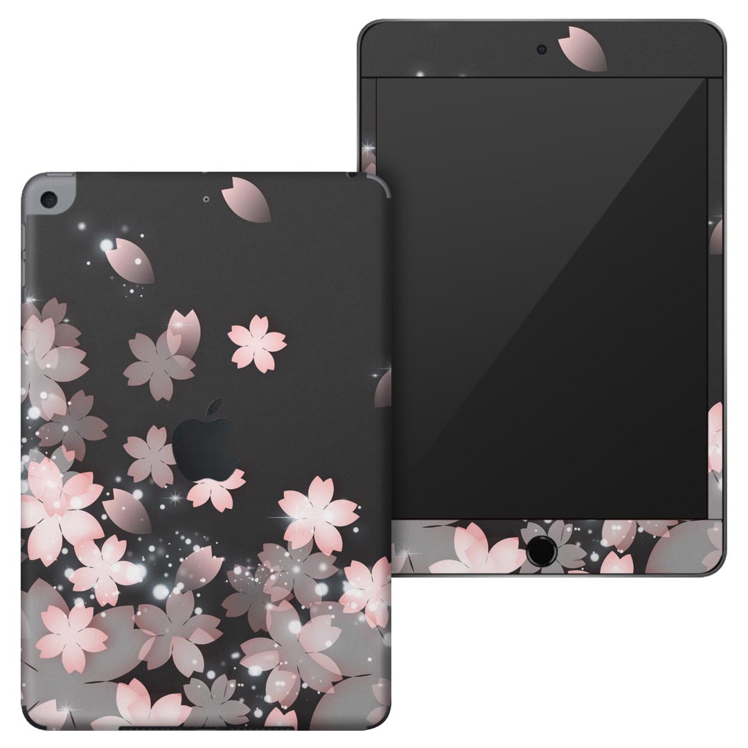 igsticker iPad mini 4 (2015) 5 (2019) 専用 apple アップル アイパッド 第4世代 第5世代 A1538 A1550 A2124 A2126 A2133 全面スキンシール フル 背面 液晶 タブレットケース ステッカー タブレット 保護シール 人気 000028 桜　絵　灰色