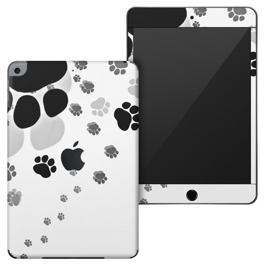 igsticker iPad mini 4 (2015) 5 (2019) 専用 apple アップル アイパッド 第4世代 第5世代 A1538 A1550 A2124 A2126 A2133 全面スキンシール フル 背面 液晶 タブレットケース ステッカー タブレット 保護シール 人気 010216 動物　足跡　白　黒