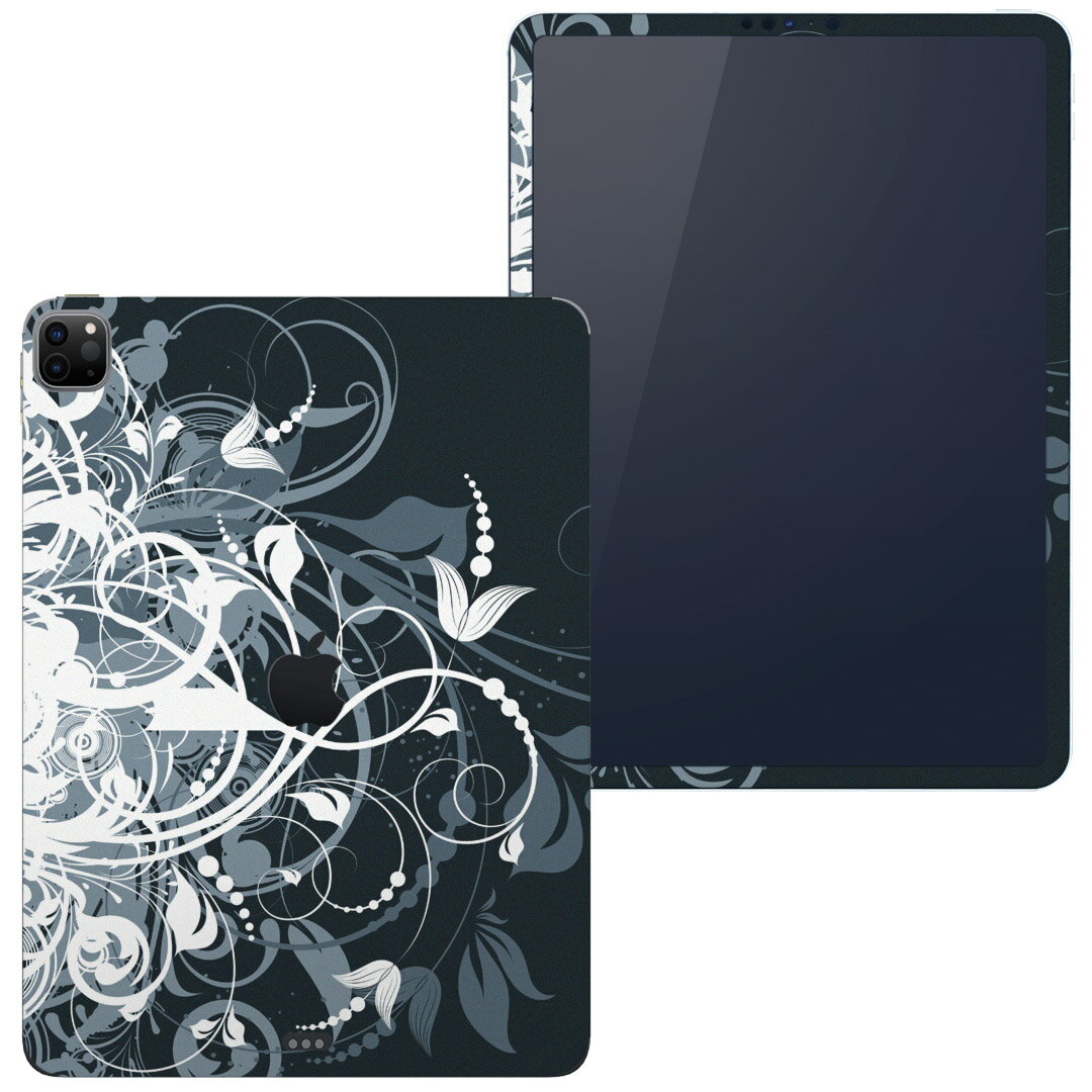 igsticker iPad Pro 11 inch 2020 インチ 対応 シール apple アップル アイパッド 専用　A2228 A2068 全面スキンシール フル タブレットケース ステッカー 保護シール 007666 クール 花　フラワー　黒　ブラック