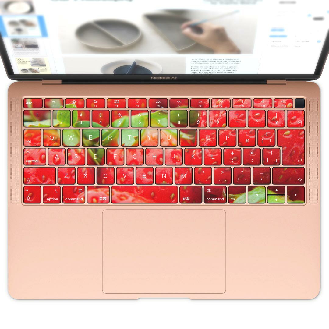 キーボード用スキンシール MacBook Air 13inch 2018 専用 キートップ ステッカー A1932 Apple マックブック エア ノートパソコン アクセサリー 保護 000149 苺　いちご　赤　果物
